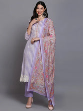 Cotton Lavender Printed Straight Kurta Pant With-VKSKD1910